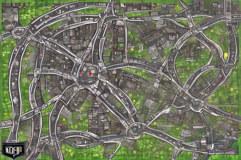 redshift style Generate a blank road play mat of Gotham City, featuring: - A detailed network of roads, highways, and alleys - Blank spaces where buildings and landmarks would be, allowing for placement of individual location images - Include iconic road features like streetlights, manhole covers, and crosswalks - Maintain a dark, gritty, and gothic atmosphere, inspired by the Batman franchise - Dimensions: A large, foldable road play mat, ideal for tabletop games and creative play Note: The focus is on the road layout and infrastructure, with blank spaces for adding individual location images, like the ones we previously discussed.