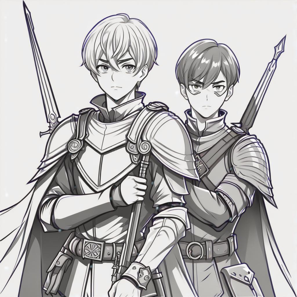  line art drawing medieval man with short hair soldier, same nightmare. anime style . professional, sleek, modern, minimalist, graphic, line art, vector graphics