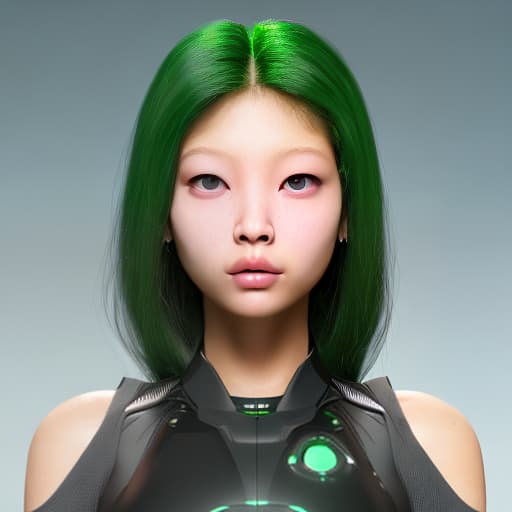 redshift style Jennie Kim as a green-skinned humanoid female from another galaxy