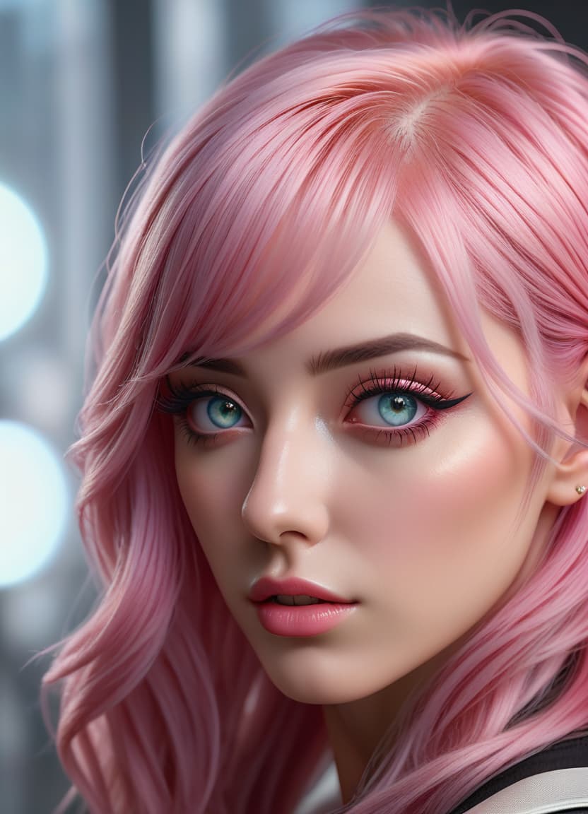  hyperrealistic art girl, cbybt eyes, pink hair. . extremely high resolution details, photographic, realism pushed to extreme, fine texture, incredibly lifelike, perfecteyes hyperrealistic, full body, detailed clothing, highly detailed, cinematic lighting, stunningly beautiful, intricate, sharp focus, f/1. 8, 85mm, (centered image composition), (professionally color graded), ((bright soft diffused light)), volumetric fog, trending on instagram, trending on tumblr, HDR 4K, 8K