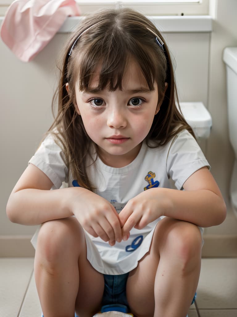  girls, 1st grade in elementary school, on the toilet, masterpiece, best quality,8k,ultra detailed,high resolution,an extremely delicate and beautiful,hyper detail