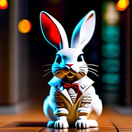  a small white rabbit hyperrealistic, full body, detailed clothing, highly detailed, cinematic lighting, stunningly beautiful, intricate, sharp focus, f/1. 8, 85mm, (centered image composition), (professionally color graded), ((bright soft diffused light)), volumetric fog, trending on instagram, trending on tumblr, HDR 4K, 8K