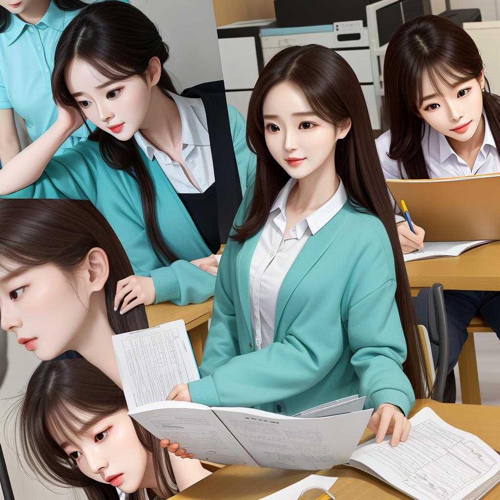  master piece, best quality, Yang Mi is tutoring homework in the office as a classroom