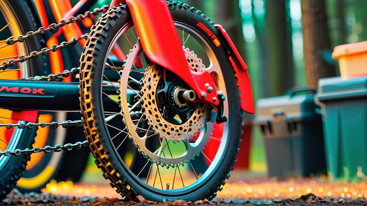  a close up of a bicycle's chain, showing rust and dirt, alongside a flat tire. in the background, a mechanic's toolbox with wrenches and lubricant, suggesting a need for maintenance and care. hyperrealistic, full body, detailed clothing, highly detailed, cinematic lighting, stunningly beautiful, intricate, sharp focus, f/1. 8, 85mm, (centered image composition), (professionally color graded), ((bright soft diffused light)), volumetric fog, trending on instagram, trending on tumblr, HDR 4K, 8K