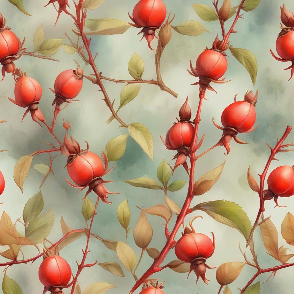  watercolor painting draw rosehip branches . vibrant, beautiful, painterly, detailed, textural, artistic