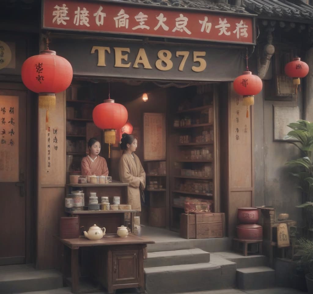  chine town, tea shop, text “tea875”, epic foto, 4k