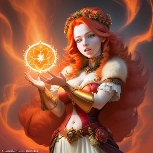  the goddess of power takes control of the living. a very beautiful living flowering bright girl with red hair, cute , furry , expressive , by seth casteel , carli davidson , rachael hale mckenna, kaylee greer, sophie gamand