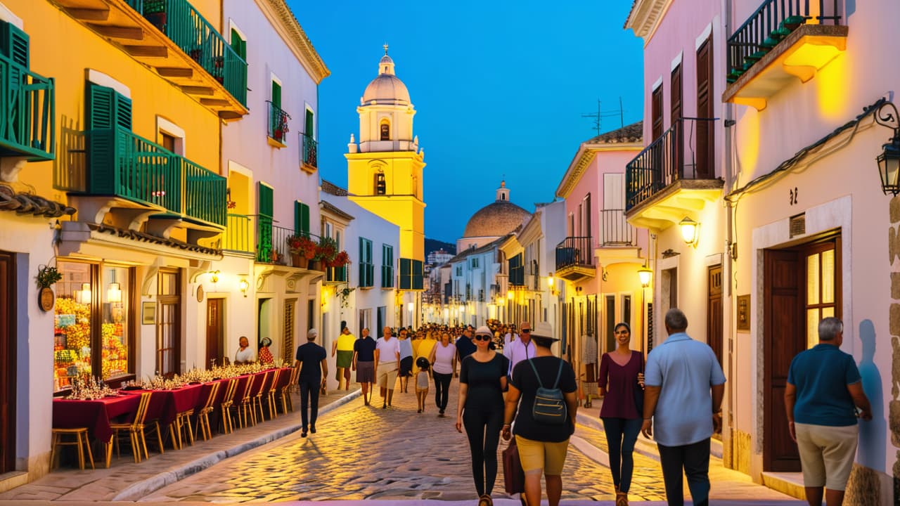  @ image prompt: a picturesque scene from ibiza showcasing the charming streets of dalt vila, with its ancient architecture, vibrant local markets, and people celebrating a traditional festival. the image captures the essence of ibiza's rich culture beyond the nightlife, highlighting its historical significance and community spirit. hyperrealistic, full body, detailed clothing, highly detailed, cinematic lighting, stunningly beautiful, intricate, sharp focus, f/1. 8, 85mm, (centered image composition), (professionally color graded), ((bright soft diffused light)), volumetric fog, trending on instagram, trending on tumblr, HDR 4K, 8K