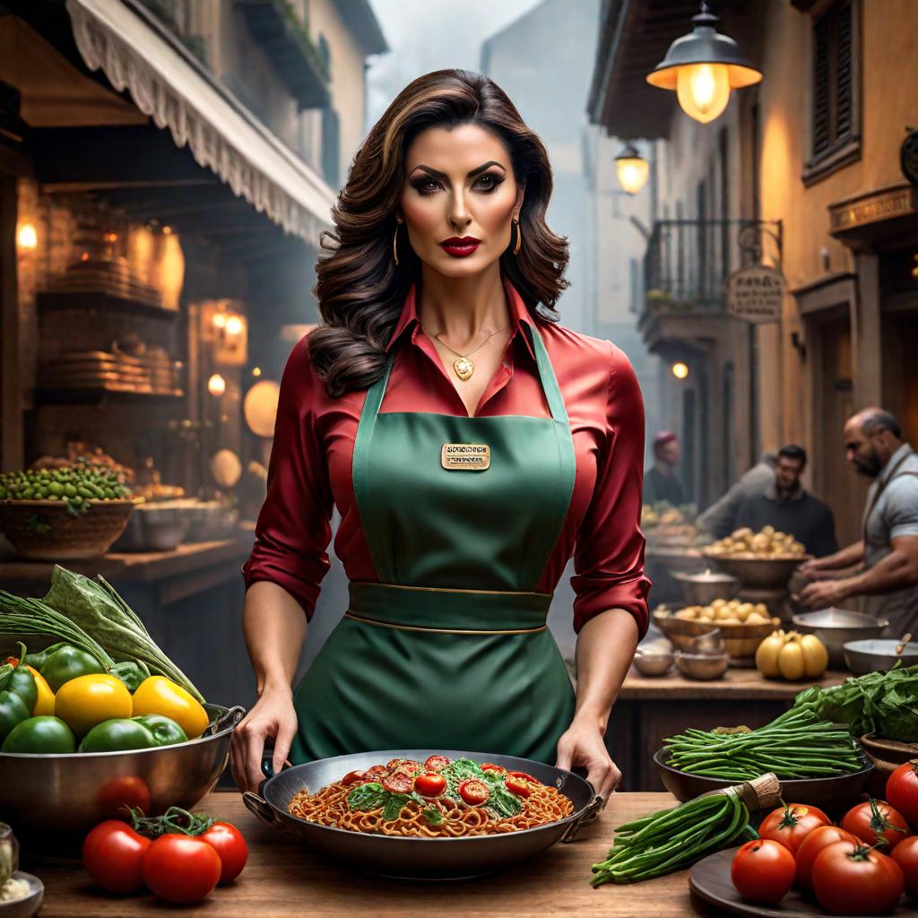  la cucina italiana hyperrealistic, full body, detailed clothing, highly detailed, cinematic lighting, stunningly beautiful, intricate, sharp focus, f/1. 8, 85mm, (centered image composition), (professionally color graded), ((bright soft diffused light)), volumetric fog, trending on instagram, trending on tumblr, HDR 4K, 8K