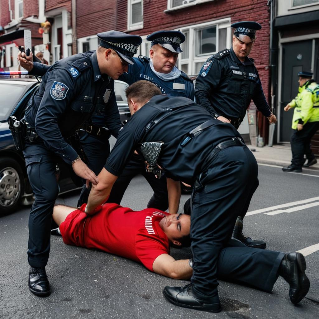  a man is arrested by three police officers