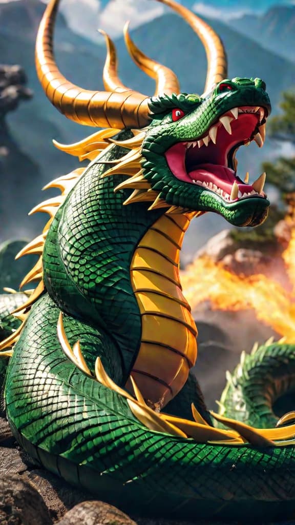  create an anime art of shenron from dragon ball z and porunga from dragon ball z side by side. hyperrealistic, full body, detailed clothing, highly detailed, cinematic lighting, stunningly beautiful, intricate, sharp focus, f/1. 8, 85mm, (centered image composition), (professionally color graded), ((bright soft diffused light)), volumetric fog, trending on instagram, trending on tumblr, HDR 4K, 8K