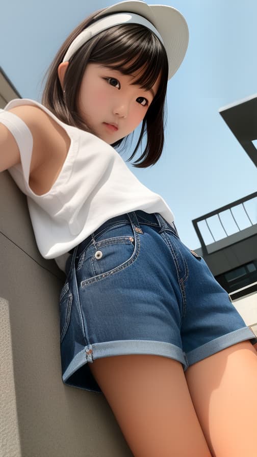  Junior high girl wearing mini-, angle from below, showing.