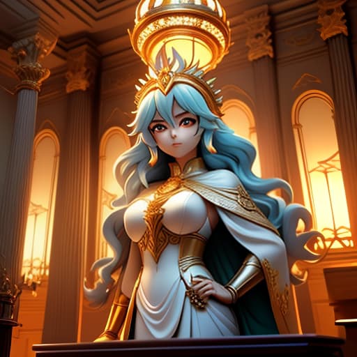  anime style, full length nude image of Themis, goddess of justice, blindfolded, scales of justice in one hand, sword in the other, standing in a large courtroom, rich decorations and columns in the background, soft lighting creates spectacular shadows, intricate patterns, spirited and noble facial expression, detailed features, high texture detail, detailed scenery in the background, vintage anime, justice theme, regal atmosphere, symbolic elements, Manga big eyes expressive faces colorful hair Hayao Miyazaki Masashi Kishimoto Makoto Shinkai CLAMP Yoshiyuki Sadamoto hyperrealistic, full body, detailed clothing, highly detailed, cinematic lighting, stunningly beautiful, intricate, sharp focus, f/1. 8, 85mm, (centered image composition), (professionally color graded), ((bright soft diffused light)), volumetric fog, trending on instagram, trending on tumblr, HDR 4K, 8K