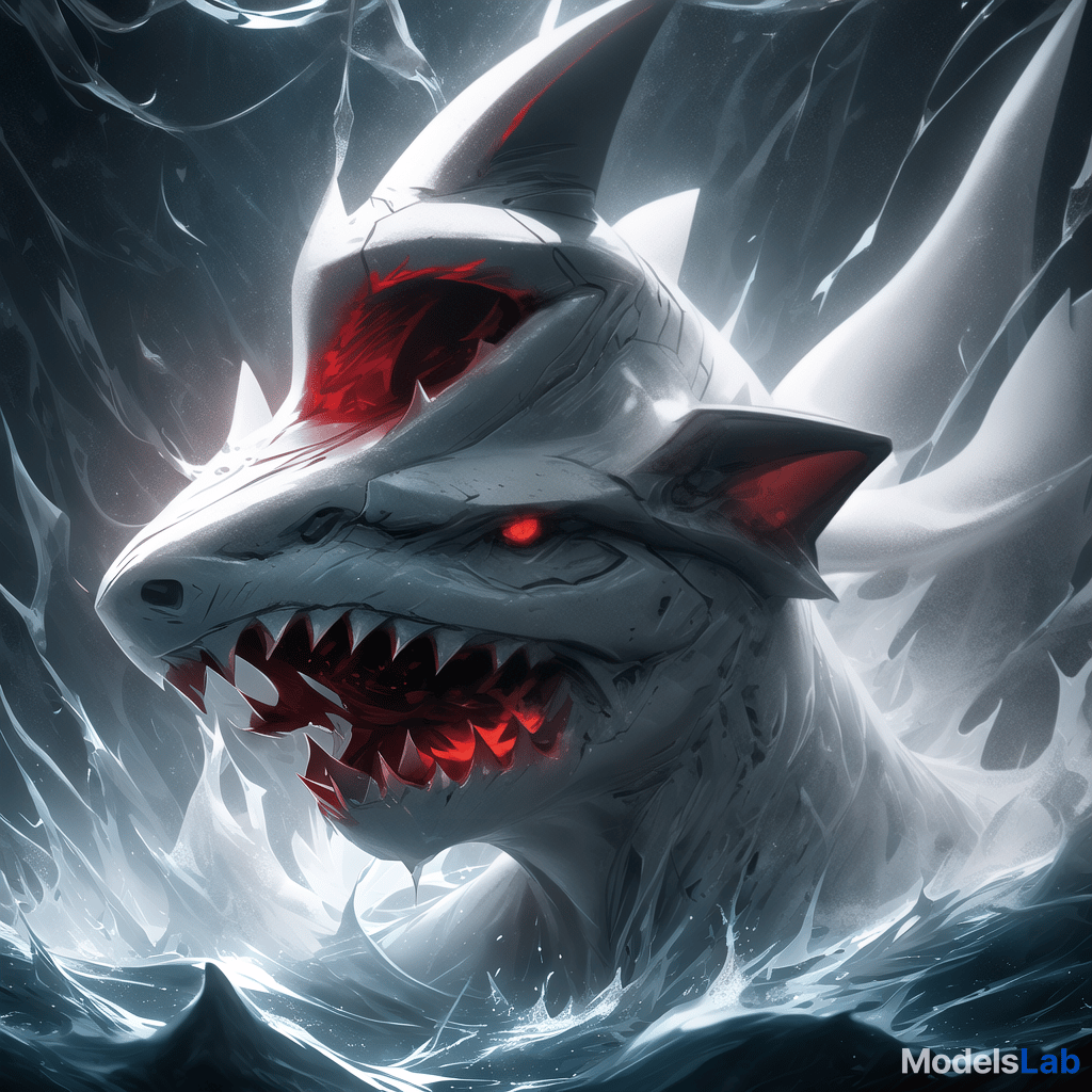  a realistic 8k portrait of a terrifying shark deep in the ocean at night, with its mouth wide open. the shark's eyes and mouth emit an intense red light, illuminating the surrounding dark water. the ocean is dimly lit with deep blue and black tones, creating a menacing atmosphere. the red glow casts shadows around the shark, highlighting its sharp teeth and adding a supernatural, horror like effect. subtle light rays from above barely penetrate the murky water, adding to the eerie, otherworldly feel of the scene. hyperrealistic, full body, detailed clothing, highly detailed, cinematic lighting, stunningly beautiful, intricate, sharp focus, f/1. 8, 85mm, (centered image composition), (professionally color graded), ((bright soft diffused light)), volumetric fog, trending on instagram, trending on tumblr, HDR 4K, 8K