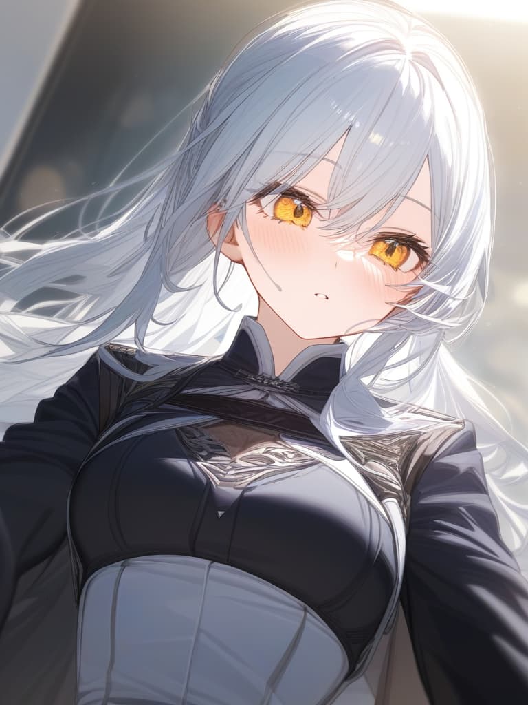  e cup, white hair, yellow eyes, masterpiece, best quality,8k,ultra detailed,high resolution,an extremely delicate and beautiful,hyper detail