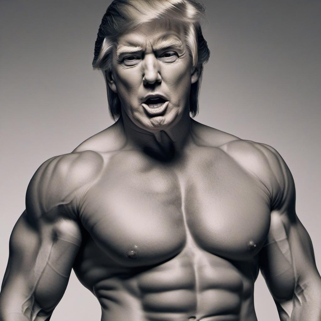  give me a photo of a muscular donald trump shirtless, profile image style