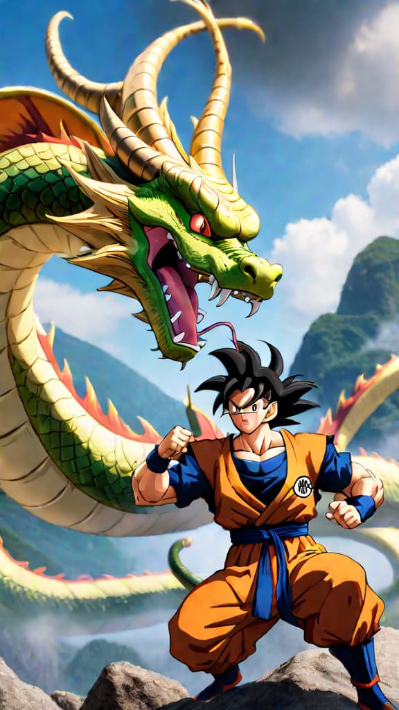  anime art: shenron from dragon ball z gesturing to "hit that follow button!" hyperrealistic, full body, detailed clothing, highly detailed, cinematic lighting, stunningly beautiful, intricate, sharp focus, f/1. 8, 85mm, (centered image composition), (professionally color graded), ((bright soft diffused light)), volumetric fog, trending on instagram, trending on tumblr, HDR 4K, 8K