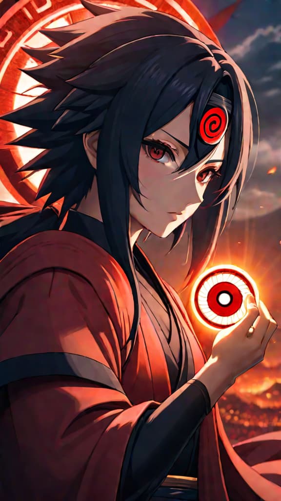  anime art: an ancient uchiha ancestor unlocks the true power of the sharingan, hidden in history. hyperrealistic, full body, detailed clothing, highly detailed, cinematic lighting, stunningly beautiful, intricate, sharp focus, f/1. 8, 85mm, (centered image composition), (professionally color graded), ((bright soft diffused light)), volumetric fog, trending on instagram, trending on tumblr, HDR 4K, 8K