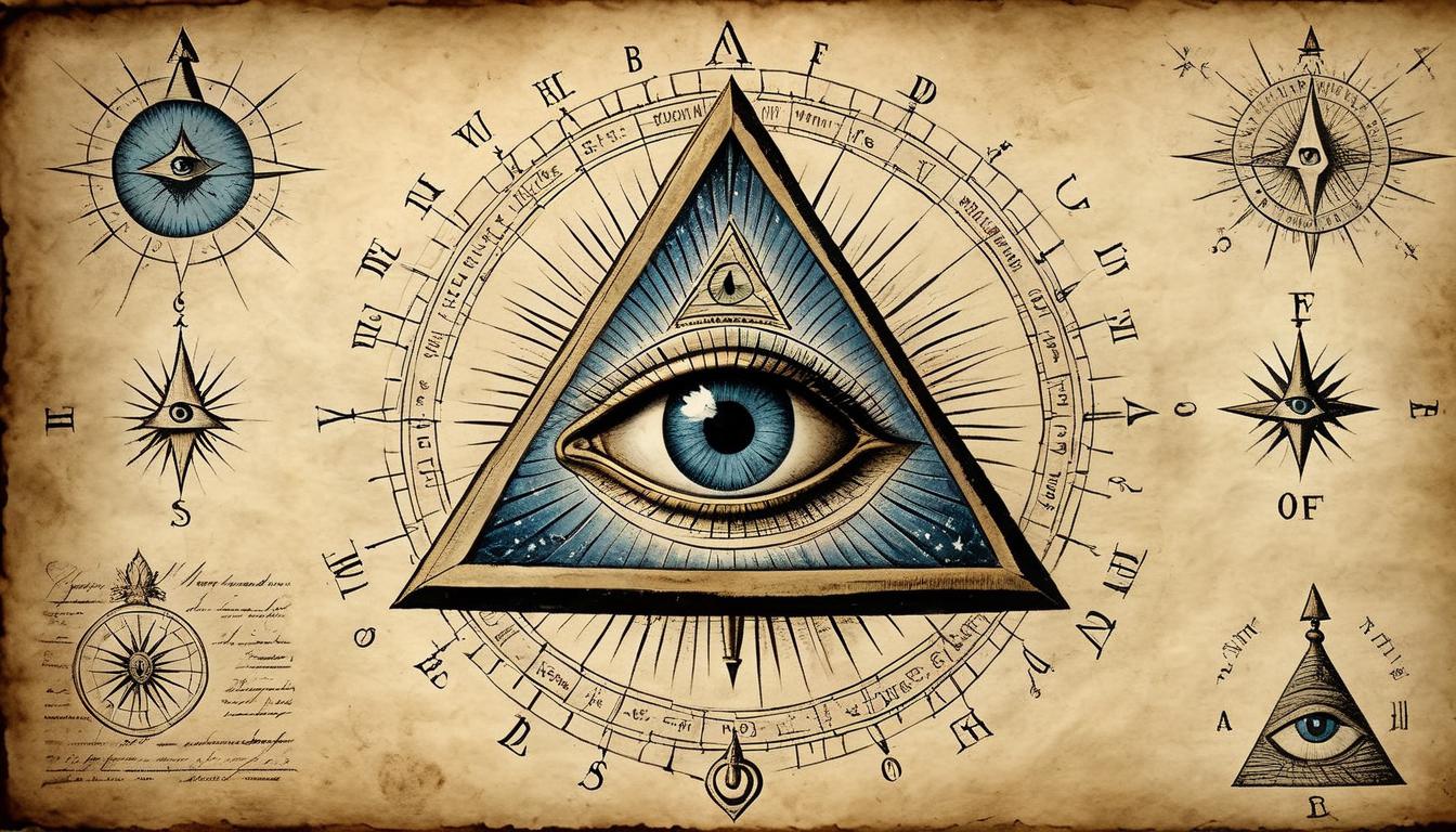  on parchment, surrealism+++, eye of providence radiating power, third sight detailed, uncensored vision, ethereal, divine birthright(mysterious, provocative, symbolic,muted color)+++