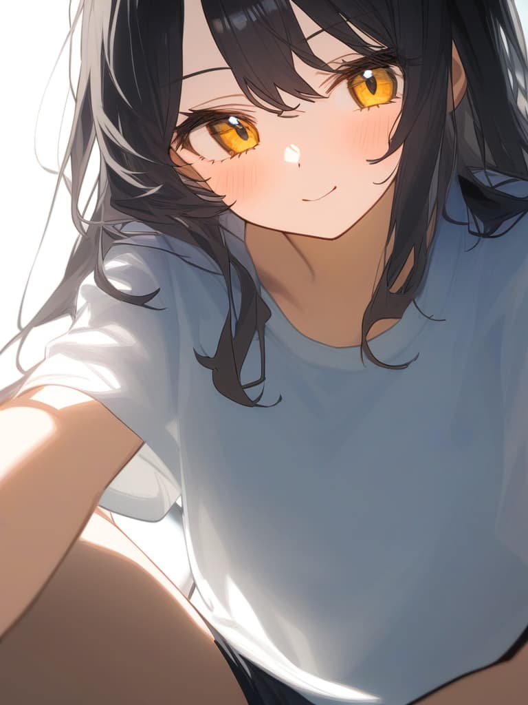  cute face focus,cute,young,long hair,black hair,yellow eyes,under wear