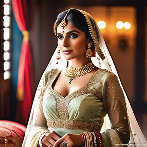  pakistani bride hyperrealistic, full body, detailed clothing, highly detailed, cinematic lighting, stunningly beautiful, intricate, sharp focus, f/1. 8, 85mm, (centered image composition), (professionally color graded), ((bright soft diffused light)), volumetric fog, trending on instagram, trending on tumblr, HDR 4K, 8K