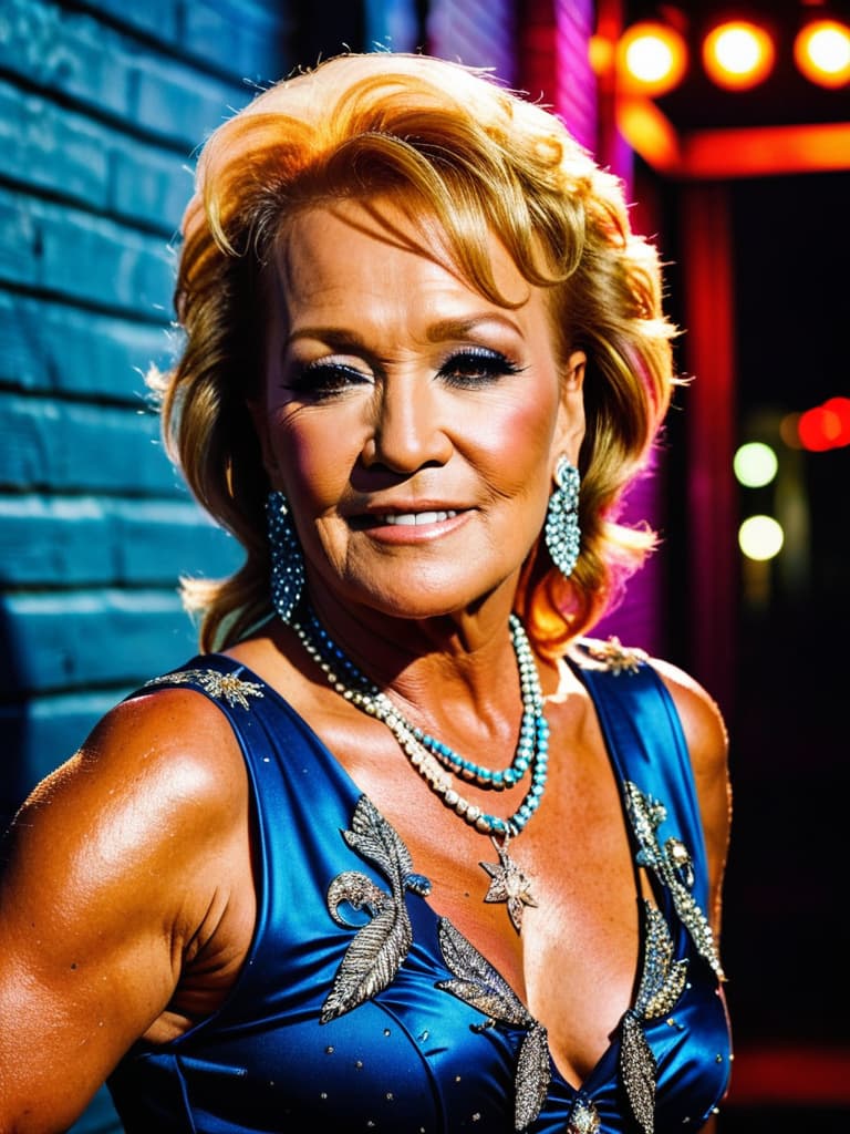  A younger country singer Tanya Tucker, medium shot, upper body, spotlight, long exposure lighting, street art style spray paint, glamour lighting