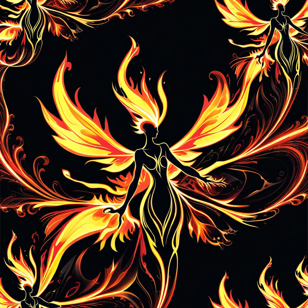  thin, fine fractal gloss vivid fire line ink sketch on the black background, (silhouette of fire pixie:1.3), fire contours outlines, fire outline, fire pixie with fire wings,