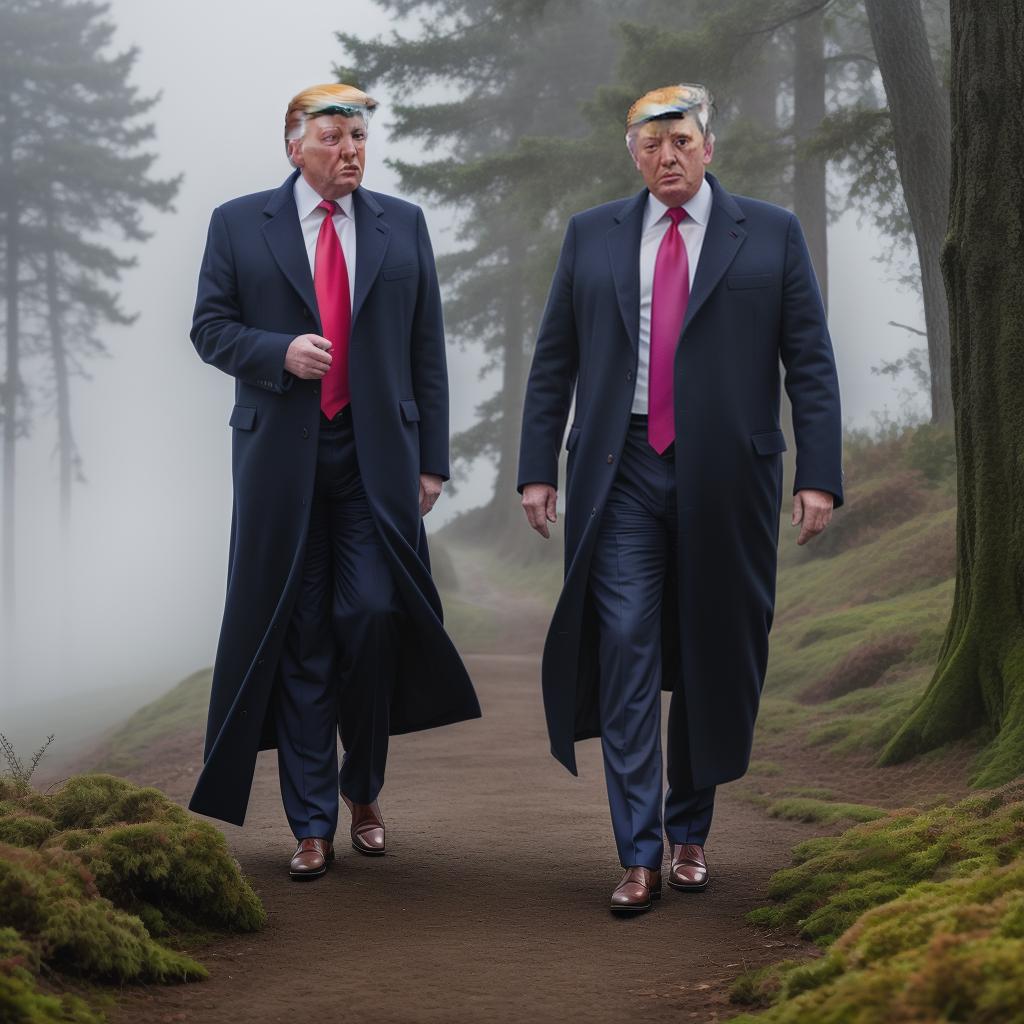  donald trump and vladimir putin friends hanging out hyperrealistic, full body, detailed clothing, highly detailed, cinematic lighting, stunningly beautiful, intricate, sharp focus, f/1. 8, 85mm, (centered image composition), (professionally color graded), ((bright soft diffused light)), volumetric fog, trending on instagram, trending on tumblr, HDR 4K, 8K