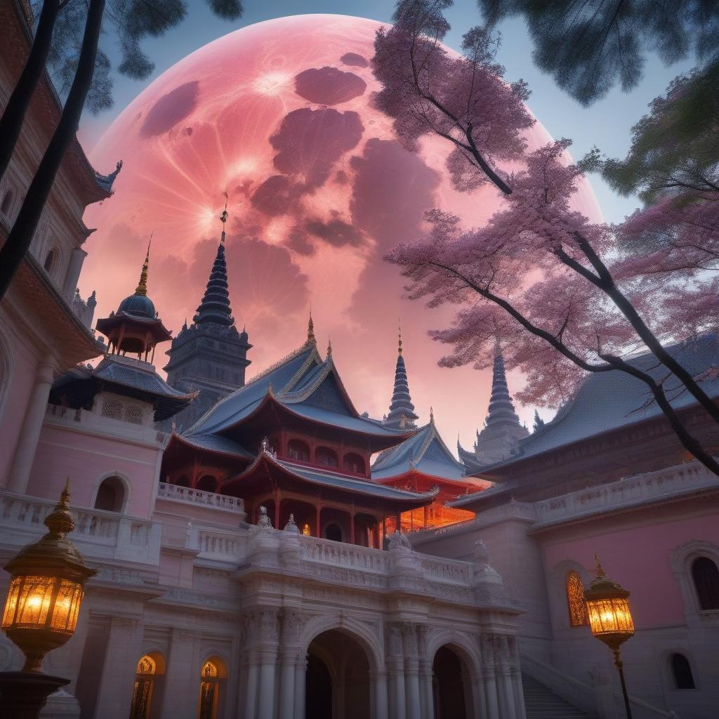  The royal palace is made of pink marble with red tiled roofs in the English style hyperrealistic, full body, detailed clothing, highly detailed, cinematic lighting, stunningly beautiful, intricate, sharp focus, f/1. 8, 85mm, (centered image composition), (professionally color graded), ((bright soft diffused light)), volumetric fog, trending on instagram, trending on tumblr, HDR 4K, 8K