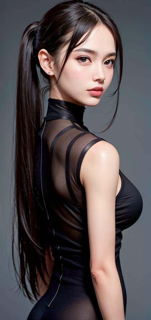  Best quality, masterpiece, ultra high res, (photorealistic:1.4), raw photo, (detail face:1.3), (realistic skin), deep shadow, dramatic lighting, beautiful, busty, ponytail, 174cm, slender, gentle, stylish, CEO, model, smooth skin, deep shadow, dramatic lighting, portrait, portrait size, unedited, symmetrical balance