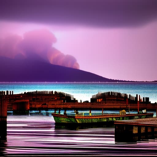 dvarchmodern heavy, salt soaked air hung over the port like a dense veil, mixing with smoke from fires and the smell of fish. the dark blue waters of the bay reflected the purple glow of the rising sun, giving them a gloomy hue. against a backdrop of jagged mountains topped by purple twilight, the port's colorful houses towered like toys scattered in a mess. wooden docks, overgrown with shells and algae, creaked under the pressure of waves, and between them snorted boats with colorful sails, like a flock of different sized fish. in this hectic, motley entourage, like a wounded beast, a wooden frigate slowly entered the harbor. his skin plowed deep wounds, and the broken sails, like bloody wings, hanging without will. on the deck, in the light of the las