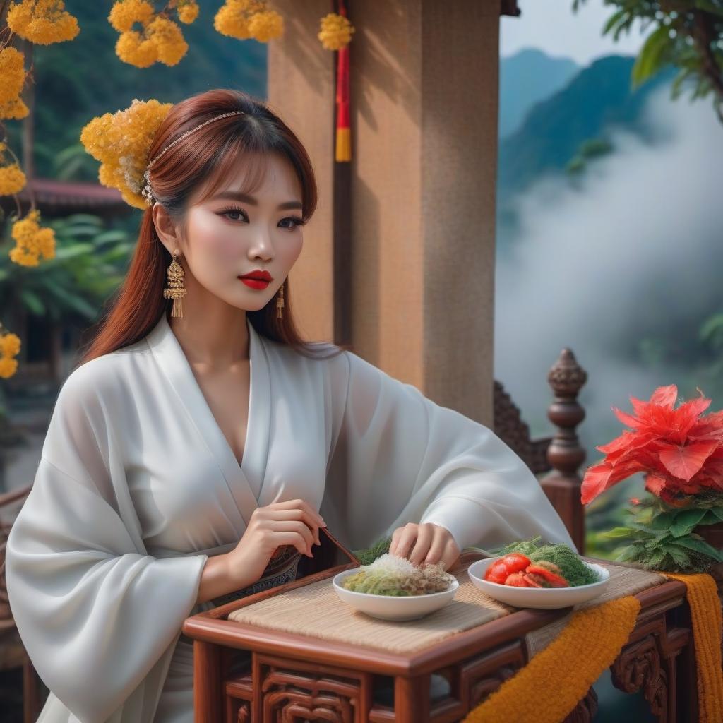  Laos hyperrealistic, full body, detailed clothing, highly detailed, cinematic lighting, stunningly beautiful, intricate, sharp focus, f/1. 8, 85mm, (centered image composition), (professionally color graded), ((bright soft diffused light)), volumetric fog, trending on instagram, trending on tumblr, HDR 4K, 8K