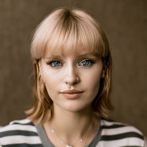 portrait+ style Russian queer TV actress blonde female face