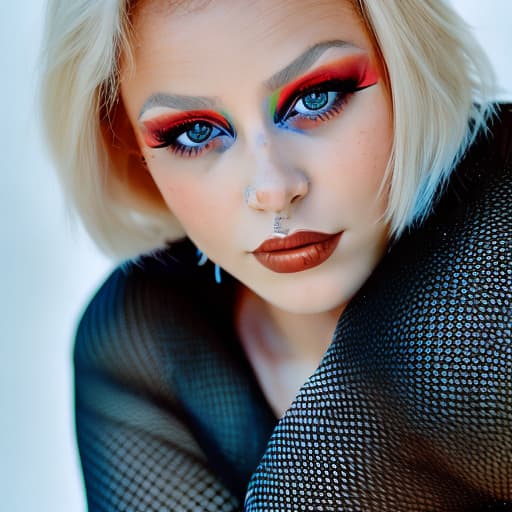 portrait+ style Russian LGBT queer singer blonde female face