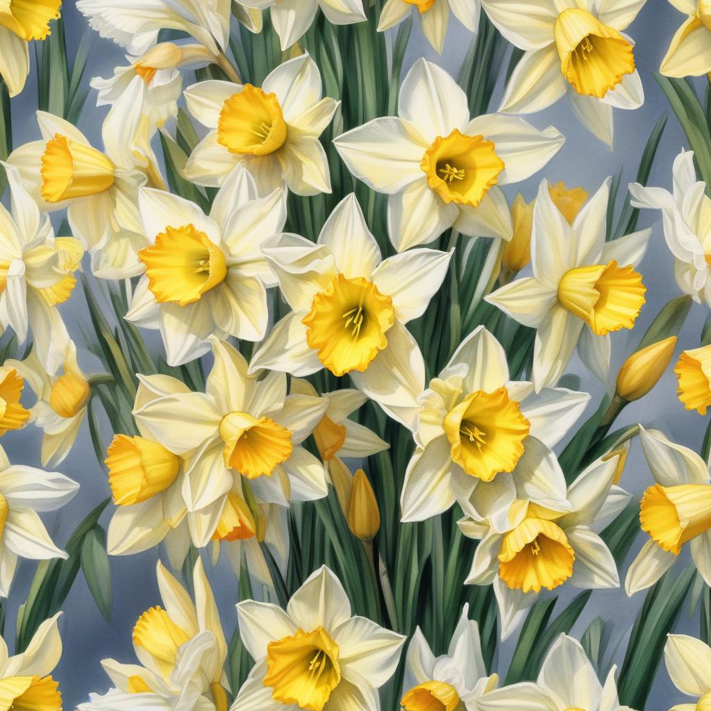  hyperrealistic art bouquet of daffodils painted in watercolor . extremely high resolution details, photographic, realism pushed to extreme, fine texture, incredibly lifelike