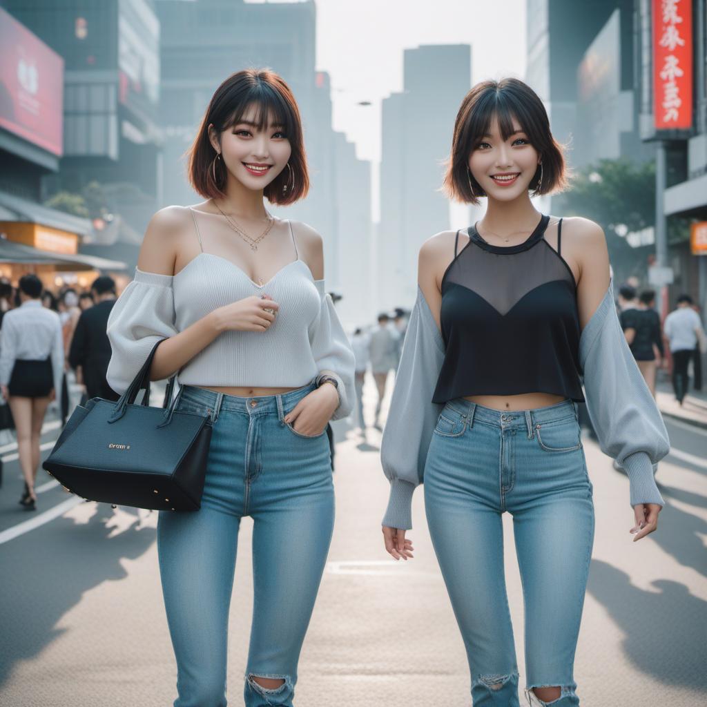  two pretty girls, 18, smiling, round ankles, pulling up tops to reveal s to smiling , ((anime)) hyperrealistic, full body, detailed clothing, highly detailed, cinematic lighting, stunningly beautiful, intricate, sharp focus, f/1. 8, 85mm, (centered image composition), (professionally color graded), ((bright soft diffused light)), volumetric fog, trending on instagram, trending on tumblr, HDR 4K, 8K