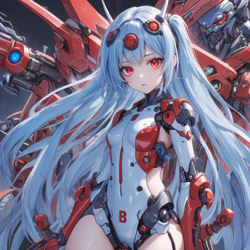  anime artwork pretty girl robot b ba bup 3000 super new version, long blue hair, red eyes, she has all the information about games . anime style, key visual, vibrant, studio anime, highly detailed