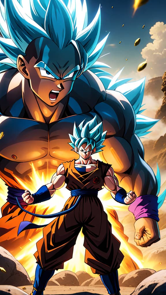  anime art, dragon ball z, z fighters defeating androids with teamwork and strategies, vibrant and dynamic scene hyperrealistic, full body, detailed clothing, highly detailed, cinematic lighting, stunningly beautiful, intricate, sharp focus, f/1. 8, 85mm, (centered image composition), (professionally color graded), ((bright soft diffused light)), volumetric fog, trending on instagram, trending on tumblr, HDR 4K, 8K