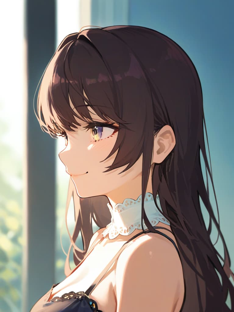  gentle illustration {clean beautiful girl:1.7}{dark brown hair:1.5}{shiny straight long hair:1.7}{half up:1.5}{gentle smile:1.5}{she is wearing a dress with white collar on dark blue background:1.7}{upper body} masterpiece,high quality,16k,super analysis