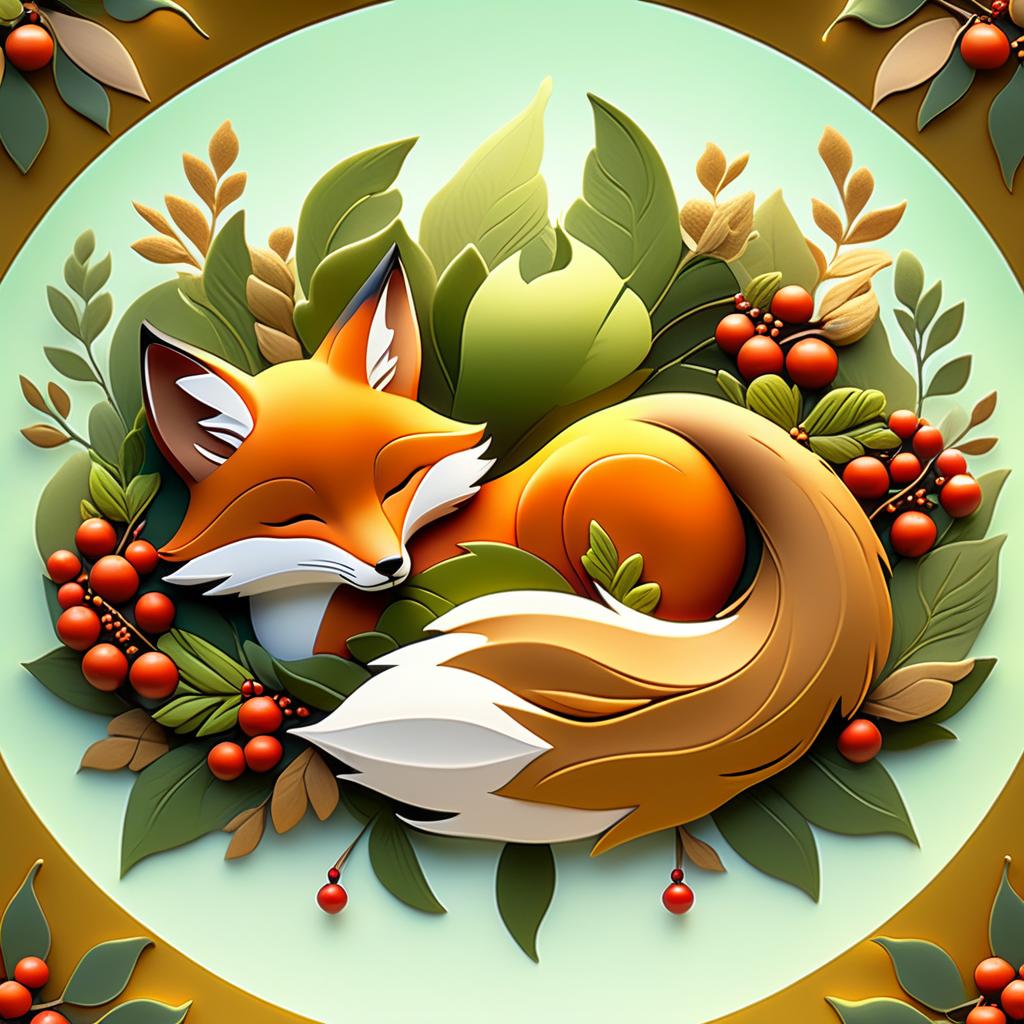  dreamscape (frame):gold round frame decorated with fancy oak leaves and rowan berries. (picture). animalism in fantasy style: little fox sleeping in the arms of big mum fox. appearance of a fox:sweetly sleeping curled up in a ball. (colours):orange, red, white, beige, gold, all shades of green, brown, brown gold. (style):animalism, fantasy, fairy tale, tenderness, kindness, calmness, cartoon . surreal, ethereal, dreamy, mysterious, fantasy, highly detailed, civitai, hkmagic hyperrealistic, full body, detailed clothing, highly detailed, cinematic lighting, stunningly beautiful, intricate, sharp focus, f/1. 8, 85mm, (centered image composition), (professionally color graded), ((bright soft diffused light)), volumetric fog, trending on instagram, trending on tumblr, HDR 4K, 8K