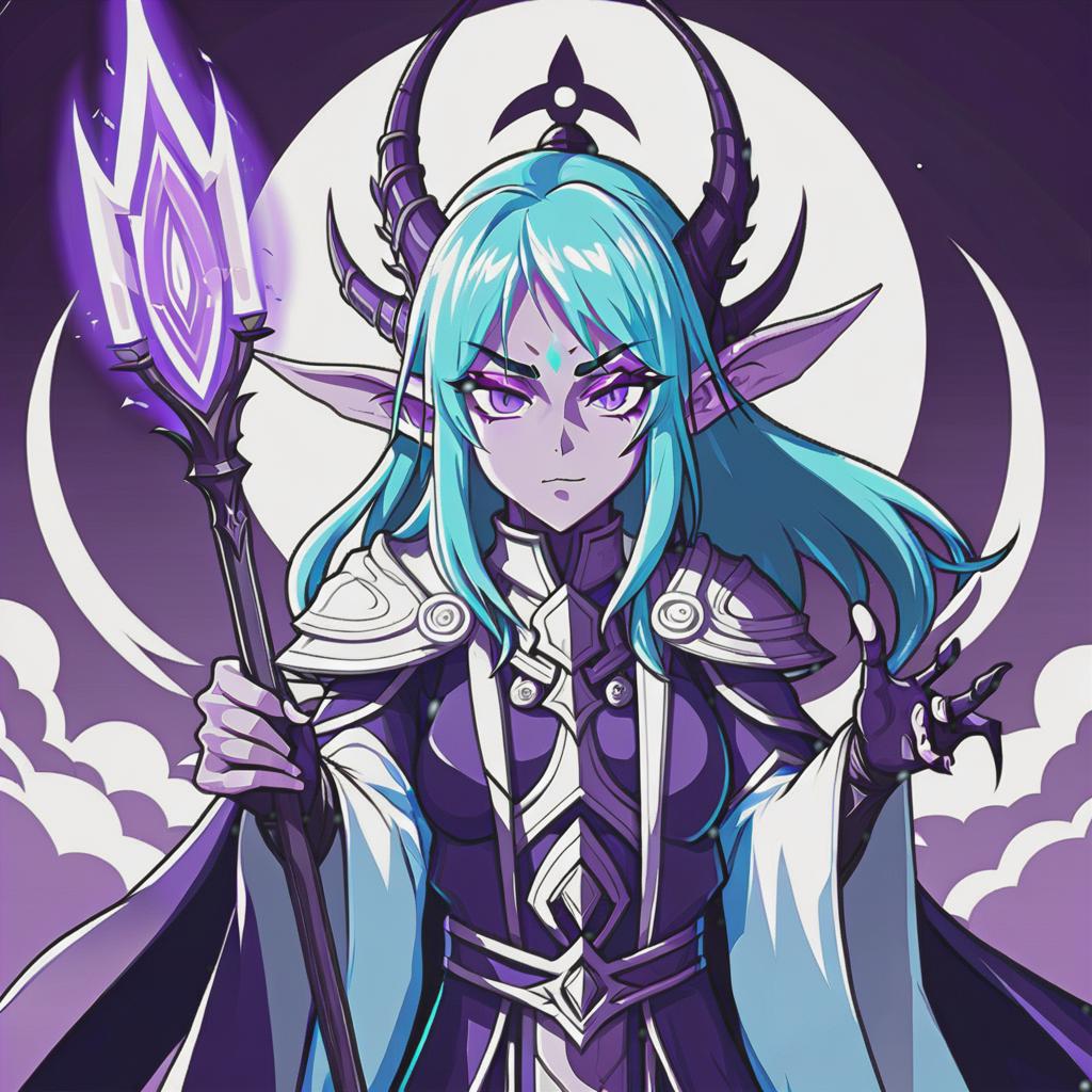  line art drawing priest night elf, same nightmare. anime style . professional, sleek, modern, minimalist, graphic, line art, vector graphics