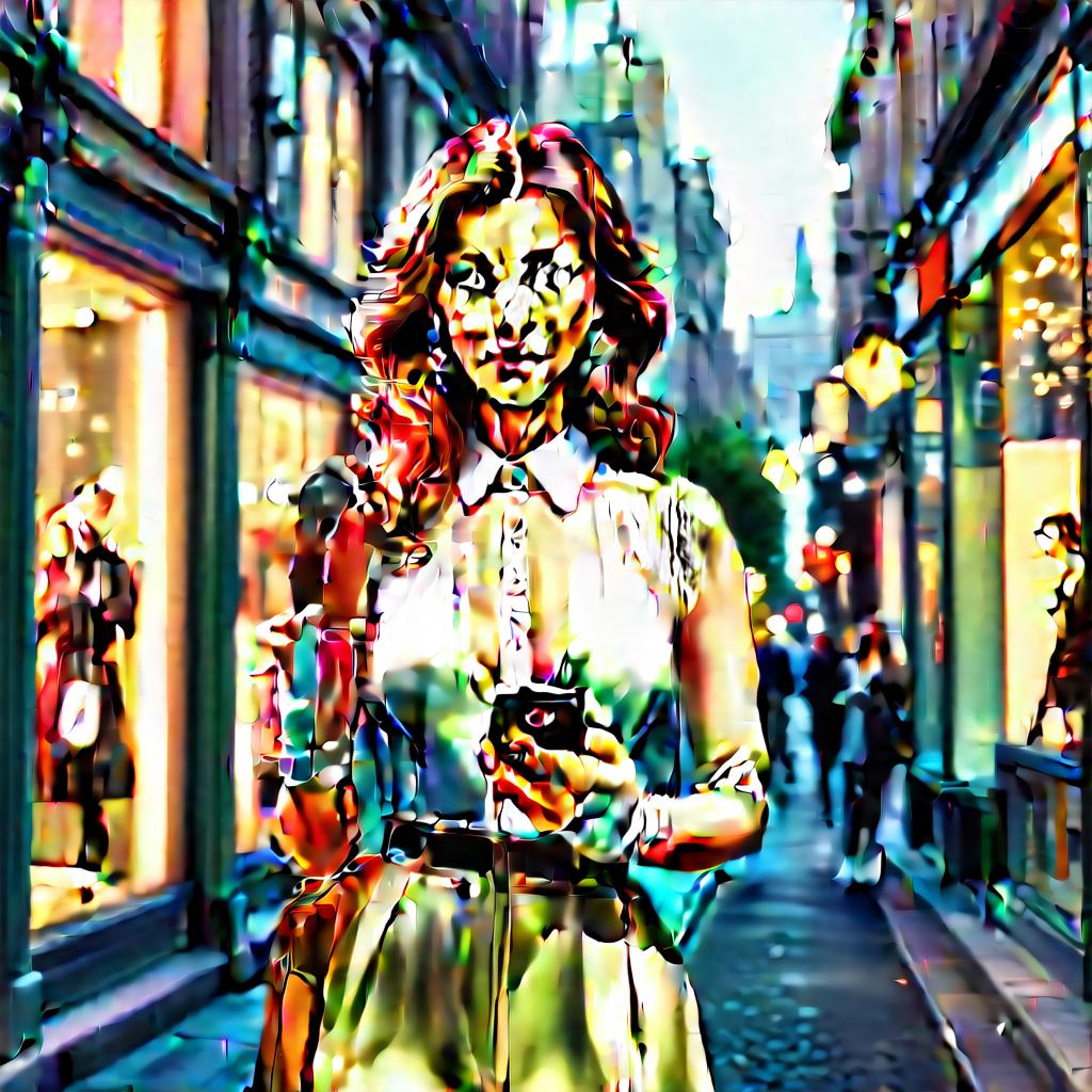  hyperrealistic art realistic image. beautiful tall, slim woman looks at her phone with a surprised face, street background, shop windows, high resolution, 4k . extremely high resolution details, photographic, realism pushed to extreme, fine texture, incredibly lifelike, film photography style hyperrealistic, full body, detailed clothing, highly detailed, cinematic lighting, stunningly beautiful, intricate, sharp focus, f/1. 8, 85mm, (centered image composition), (professionally color graded), ((bright soft diffused light)), volumetric fog, trending on instagram, trending on tumblr, HDR 4K, 8K