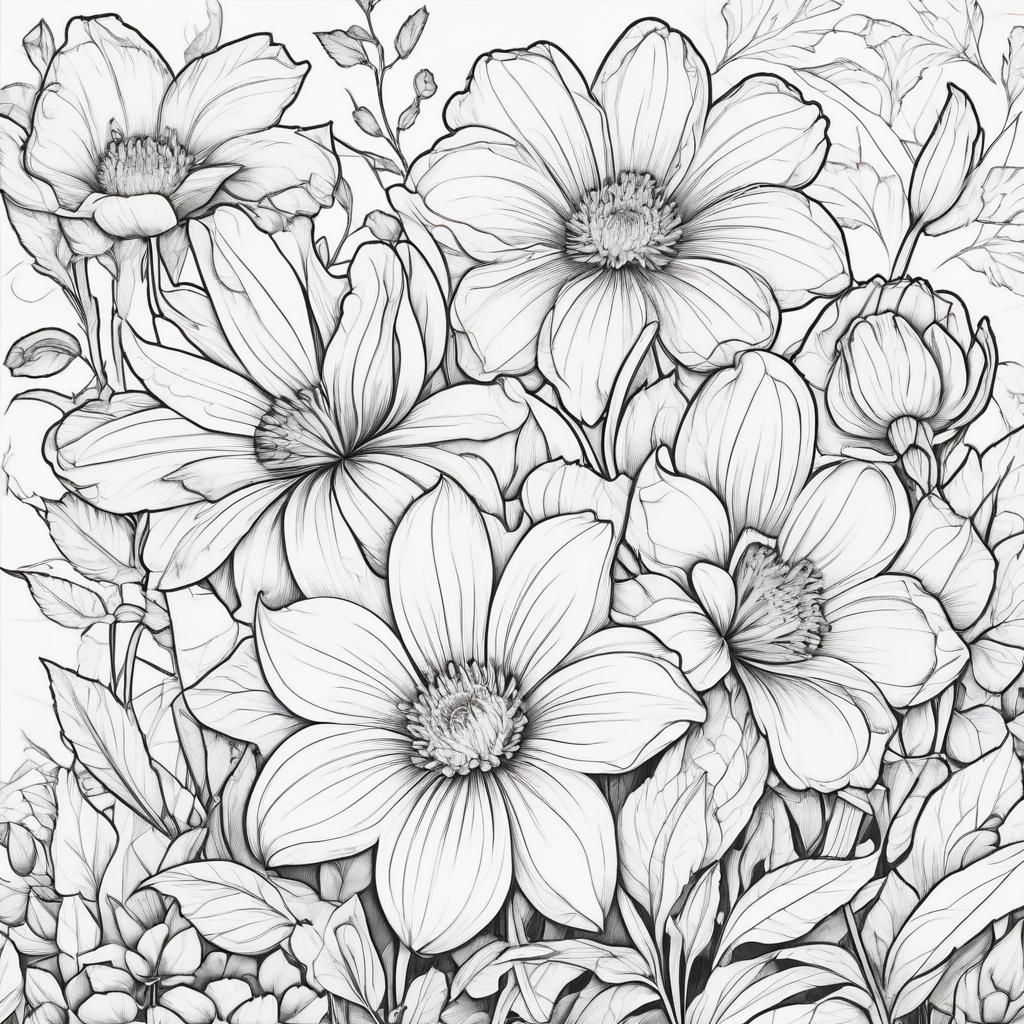  coloring book. flowers. two colors: black, white.