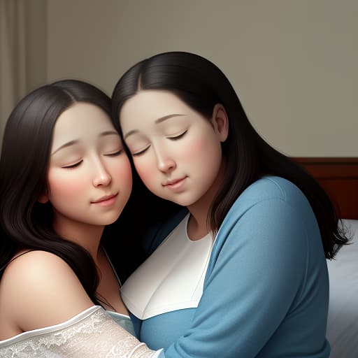  love . the sisters gently on the lips. one lies on the other. lips . cheeks are plump. noses are small, snub nosed. the faces are beautiful. eyes closed. hugs. the . bodies. huge busts. . in the bedroom.