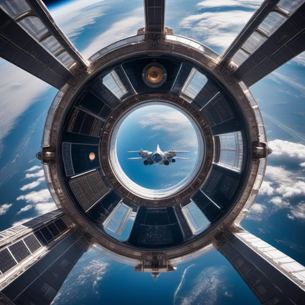  A fantastic spaceship in Earth orbit, three compartments, a large observation window, a commander's bridge