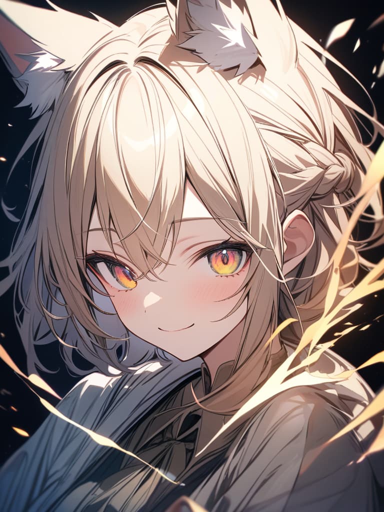  blond, fox, cute, gradation eyes, fox ears, short hair, energy, smiling, right now, masterpiece, best quality,8k,ultra detailed,high resolution,an extremely delicate and beautiful,hyper detail