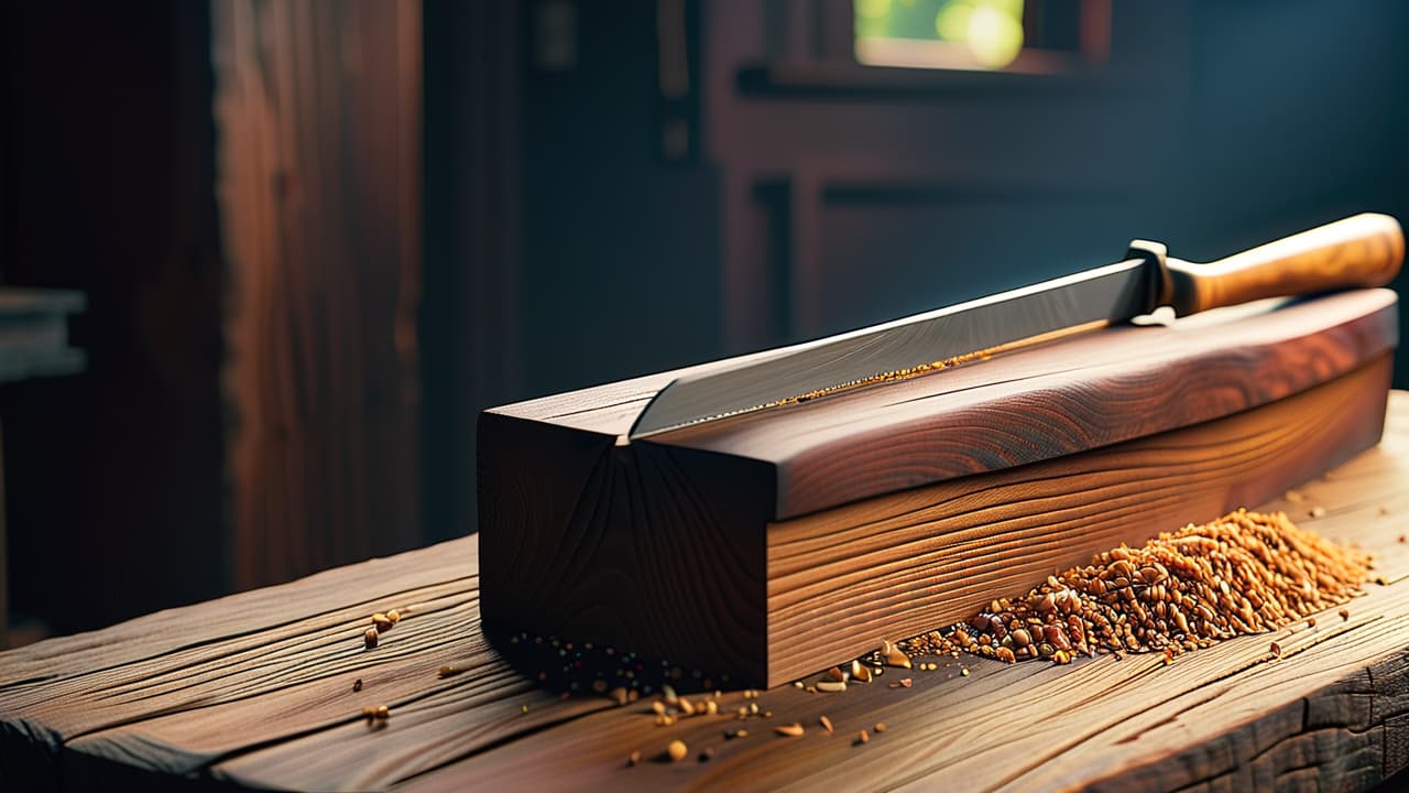  a close up of a traditional woodworking joint, showcasing a perfectly crafted dovetail joint, with rich wood grain textures, shavings scattered around, and a vintage hand saw and chisel resting nearby on a rustic workbench. hyperrealistic, full body, detailed clothing, highly detailed, cinematic lighting, stunningly beautiful, intricate, sharp focus, f/1. 8, 85mm, (centered image composition), (professionally color graded), ((bright soft diffused light)), volumetric fog, trending on instagram, trending on tumblr, HDR 4K, 8K