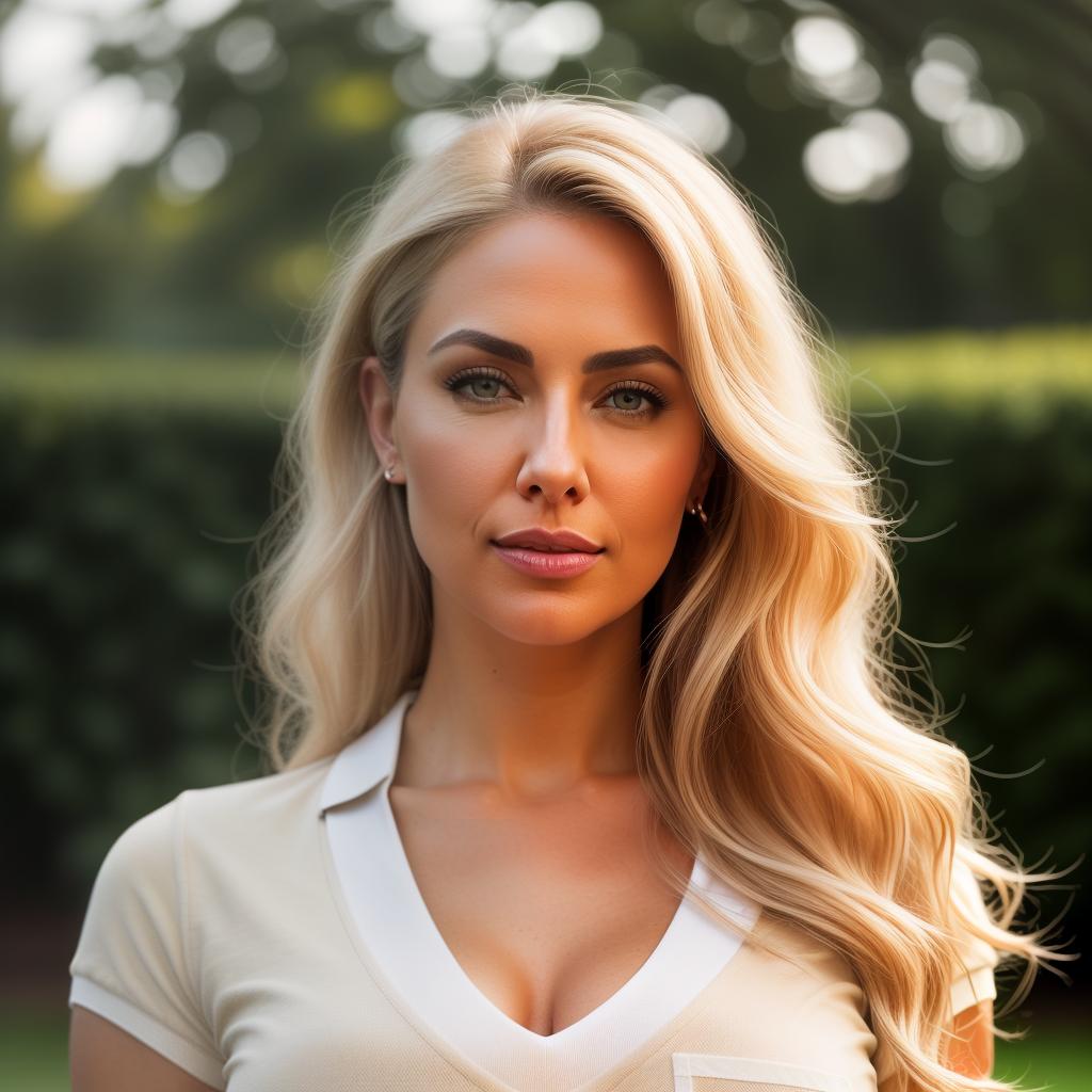  (((realistic full torso frontal head shot of a light beige to medium tan skin tone woman))), veronika ivy kaiser, ((caucasian heritage)), immature face, hazel eye color, ((long hair style)), ((blonde hair color)), ((curvy body type)), medium size, small size, (immature long narrow nose), (immature high cheekbones), (immature defined jawline), (immature broad forehead), (immature straight eyebrows), (immature pointed chin), standing straight looking directly into the camera,((wearing fitted polo shirt with deep v neck and monogrammed pocket)), backyard in background, 1girl, best quality, highest quality, award winning photo, masterpiece, raw, professional photography, photorealism, sharp focus, cinematic, high resolution, sh hyperrealistic, full body, detailed clothing, highly detailed, cinematic lighting, stunningly beautiful, intricate, sharp focus, f/1. 8, 85mm, (centered image composition), (professionally color graded), ((bright soft diffused light)), volumetric fog, trending on instagram, trending on tumblr, HDR 4K, 8K