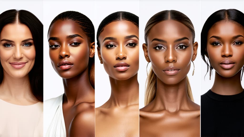  different beauty. set of different female heads on light background. different races and nationalities. ar 16:9, (natural skin texture), highly detailed face, depth of field, hyperrealism, soft light, muted colors