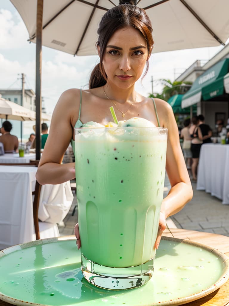  painting style:2.0)(melon soda float with ice cream on it)(beach)(on the table)(close up)no photo,no real hyperrealistic, full body, detailed clothing, highly detailed, cinematic lighting, stunningly beautiful, intricate, sharp focus, f/1. 8, 85mm, (centered image composition), (professionally color graded), ((bright soft diffused light)), volumetric fog, trending on instagram, trending on tumblr, HDR 4K, 8K